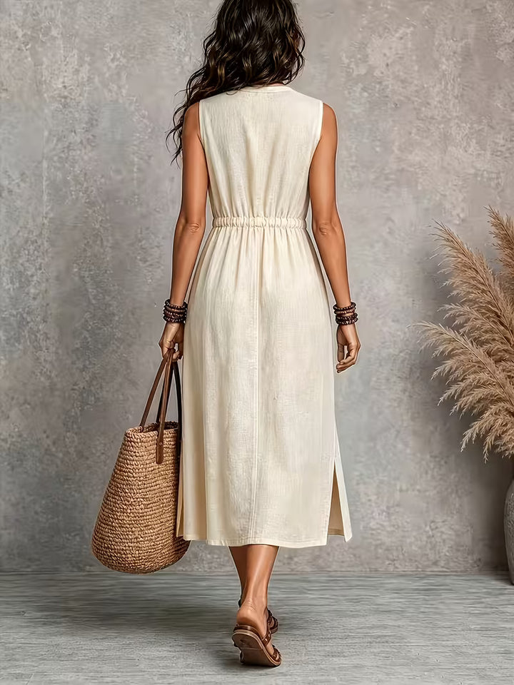 Matilda | Sleeveless Midi Dress with Tie Waist