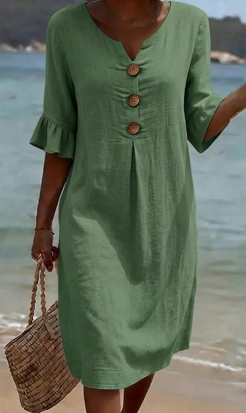 Women's Dress with Button Front and Flutter Sleeves