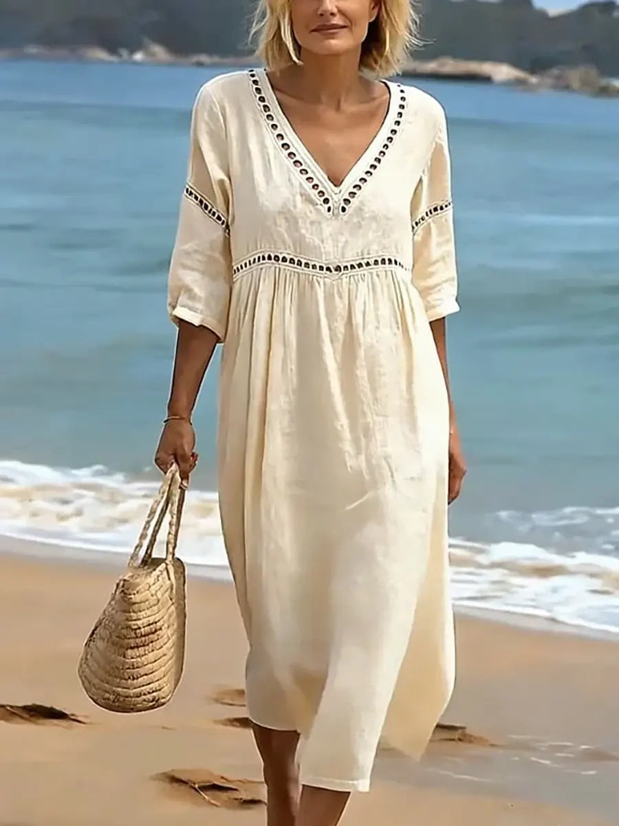 Women's Cotton Dress – V-Neck, Flowing Fit – Ivy & Mae Byron Bay