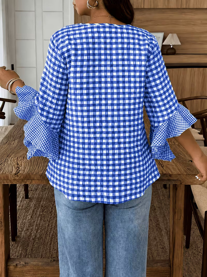 Poppy | Gingham Blouse with Flutter Sleeves