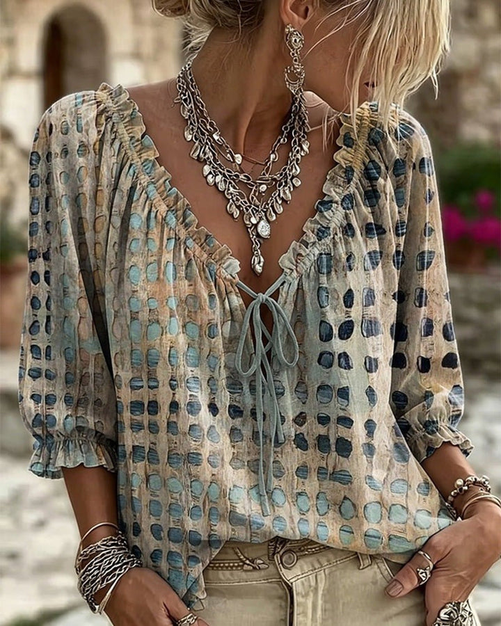 Mila | Boho Print Tie-Neck Blouse
