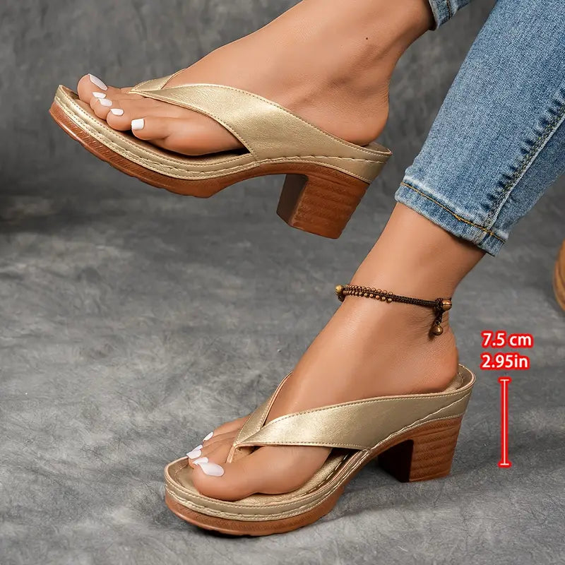 Agathe Women's Gold Heeled Flip-Flops