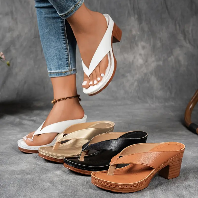 Agathe Women's Gold Heeled Flip-Flops