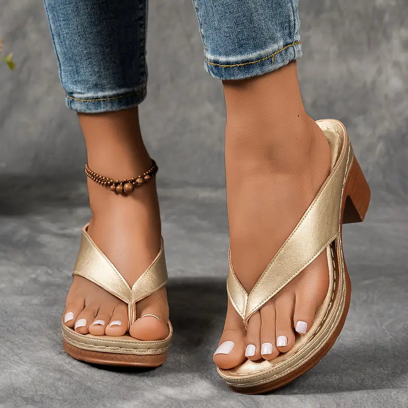 Agathe Women's Gold Heeled Flip-Flops