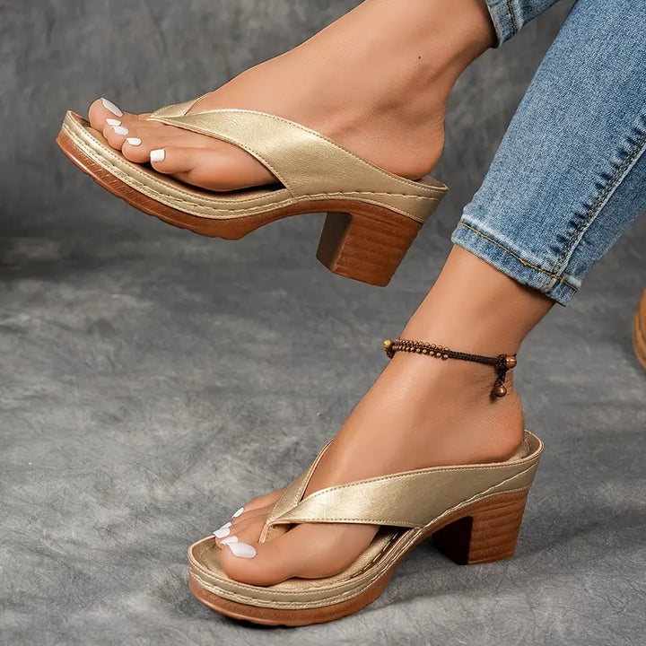 Agathe Women's Gold Heeled Flip-Flops