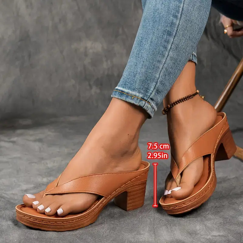 Agathe Women's Gold Heeled Flip-Flops