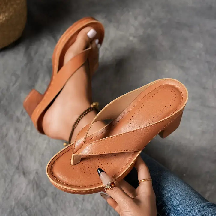 Agathe Women's Gold Heeled Flip-Flops