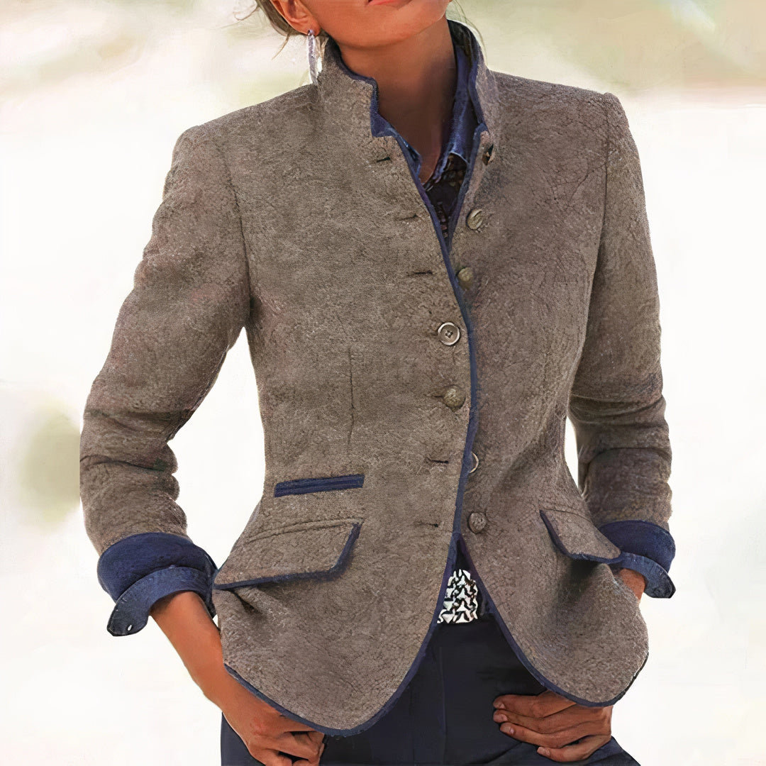 Estela | Mandarin Collar Blazer with Contrasting Trim