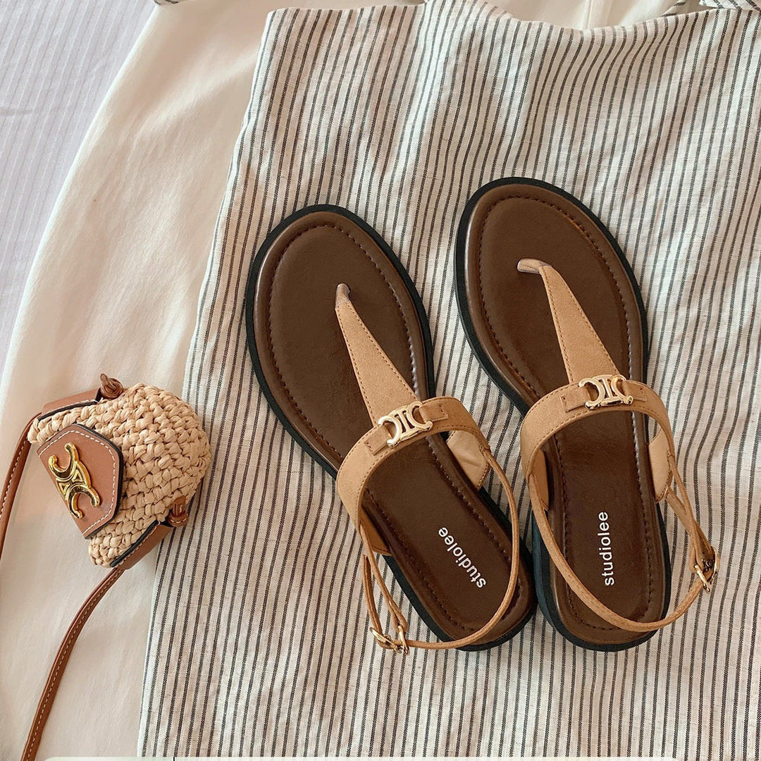 Hazel | T-Strap Summer Sandals with Metal Buckle