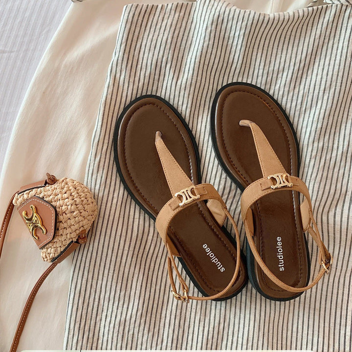 Hazel | T-Strap Summer Sandals with Metal Buckle