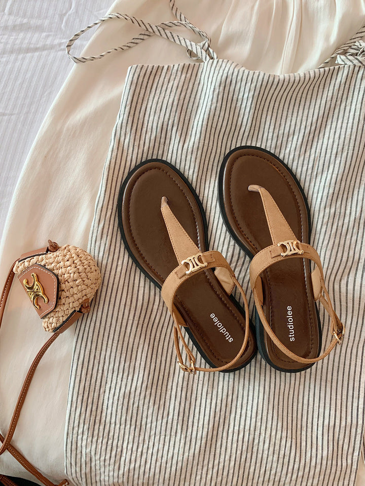 Hazel | T-Strap Summer Sandals with Metal Buckle