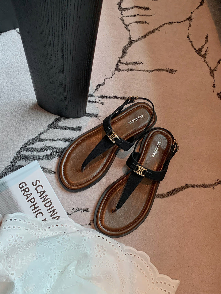 Hazel | T-Strap Summer Sandals with Metal Buckle