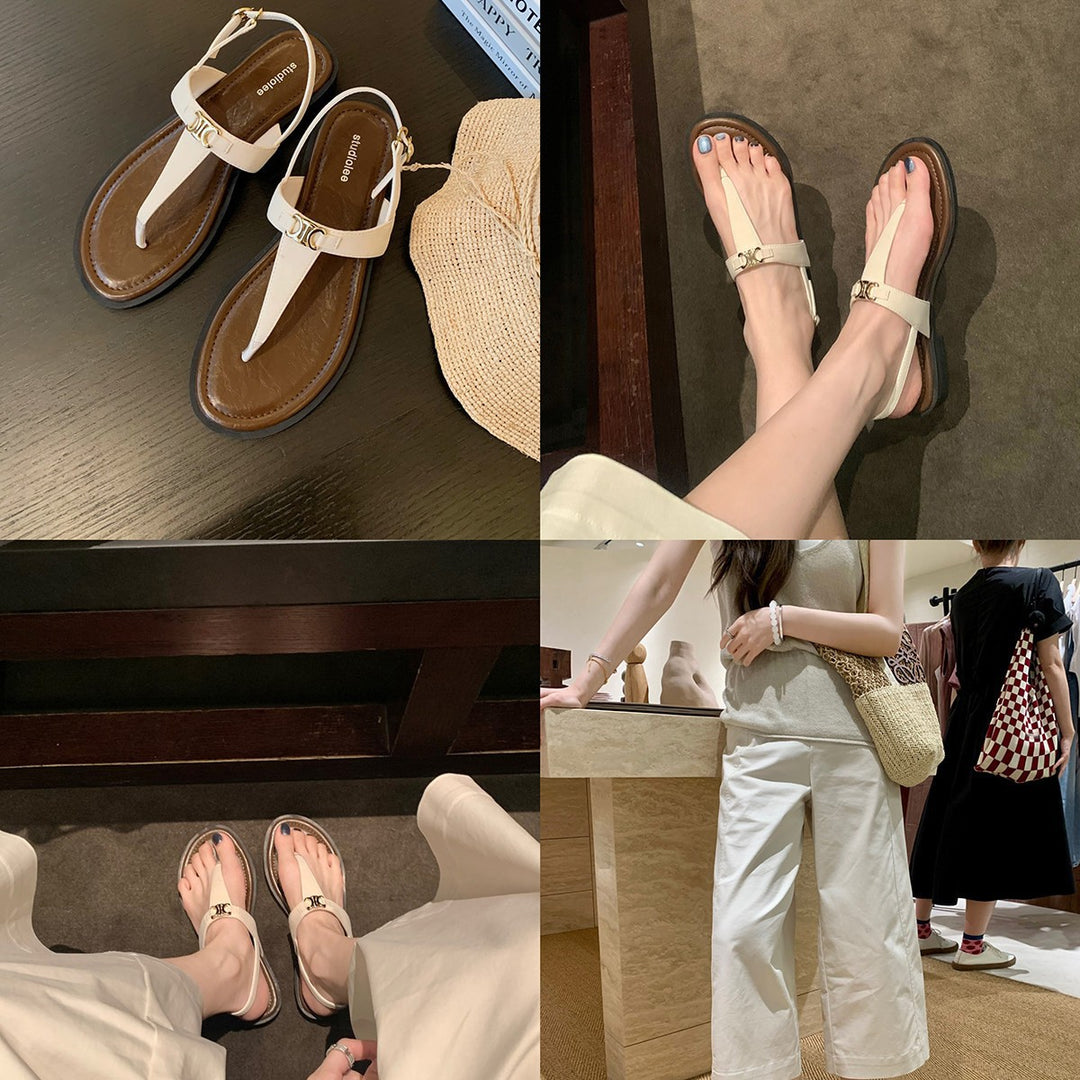 Hazel | T-Strap Summer Sandals with Metal Buckle