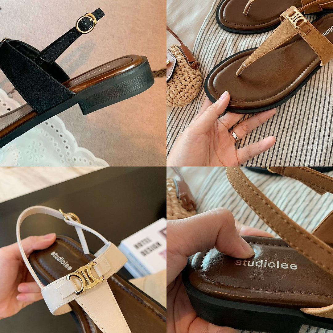 Hazel | T-Strap Summer Sandals with Metal Buckle