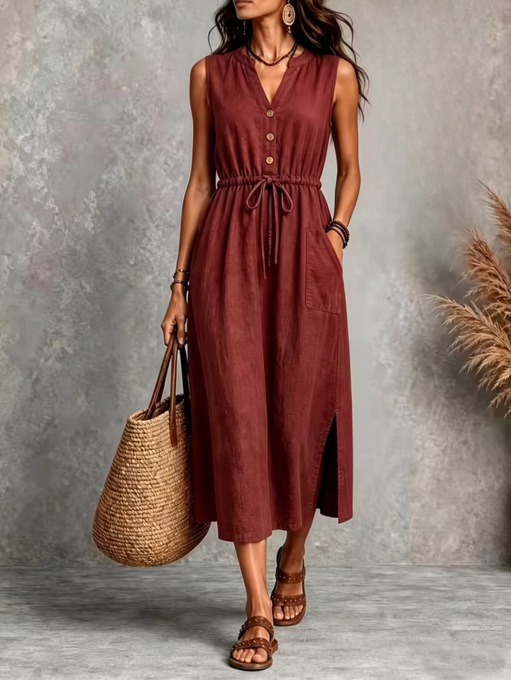 Matilda | Sleeveless Midi Dress with Tie Waist