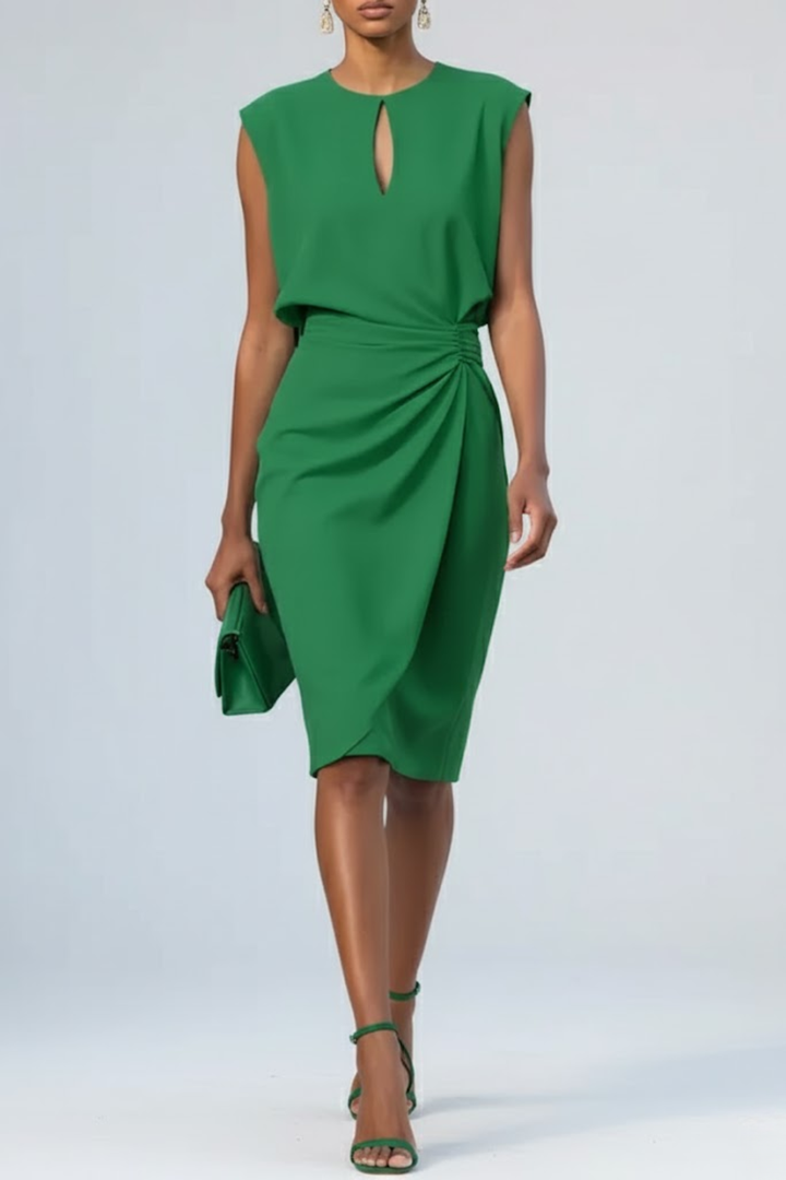 Katharina | Women's midi dress with keyhole neckline and ruching