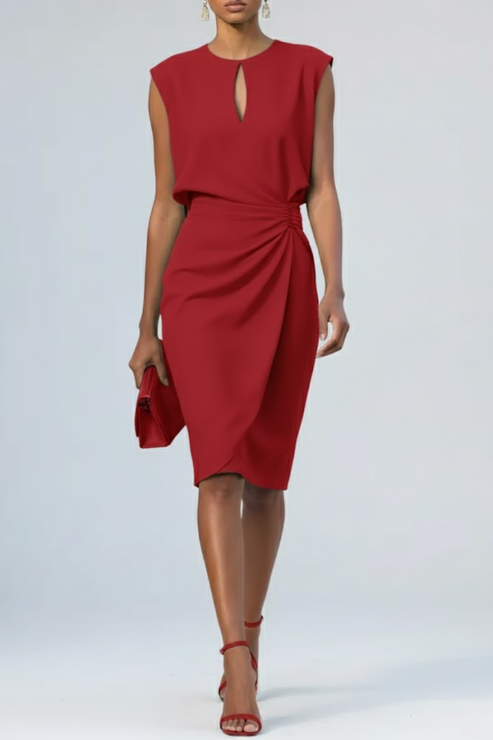 Katharina | Women's midi dress with keyhole neckline and ruching