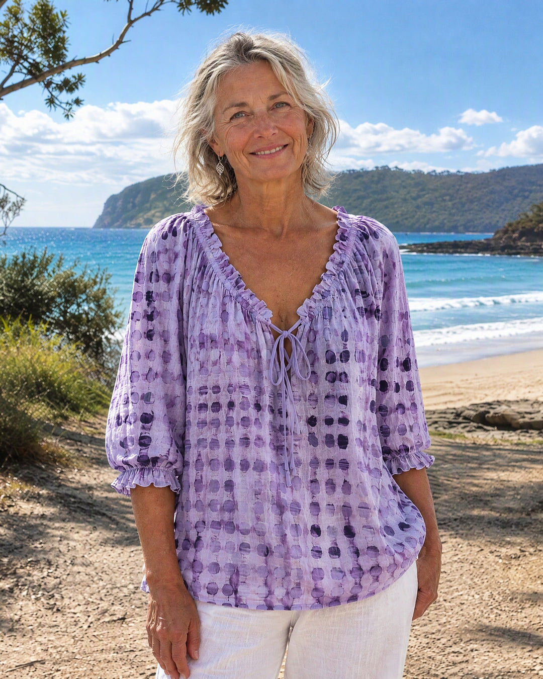 Mila | Boho Print Tie-Neck Blouse
