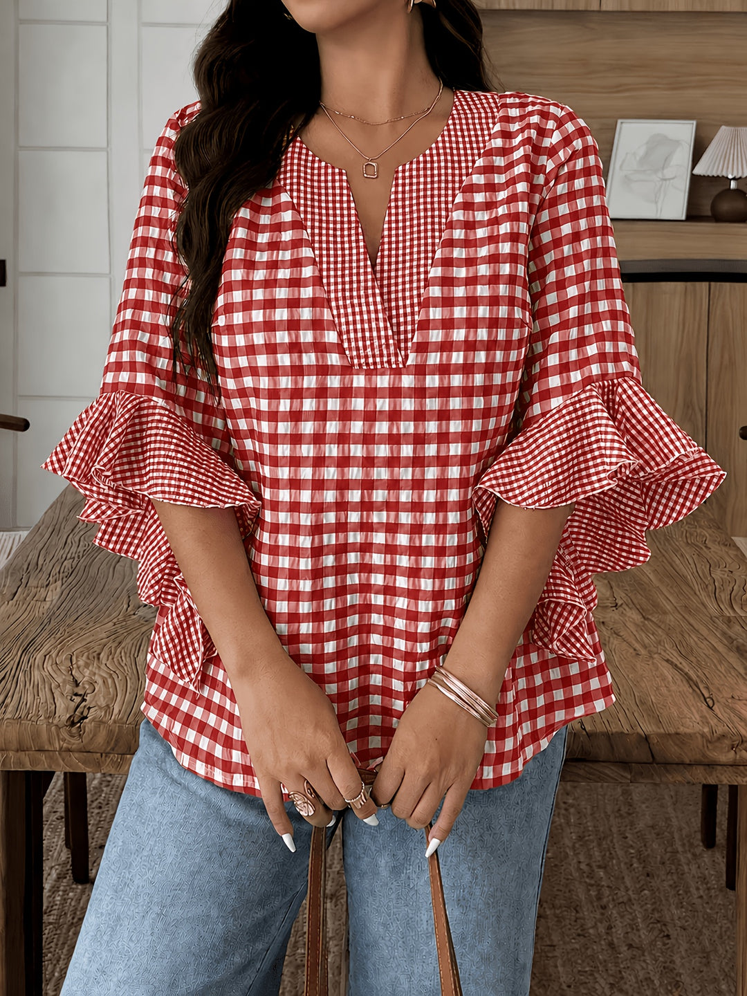 Poppy | Gingham Blouse with Flutter Sleeves