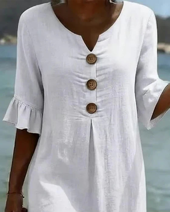 Women's Dress with Button Front and Flutter Sleeves