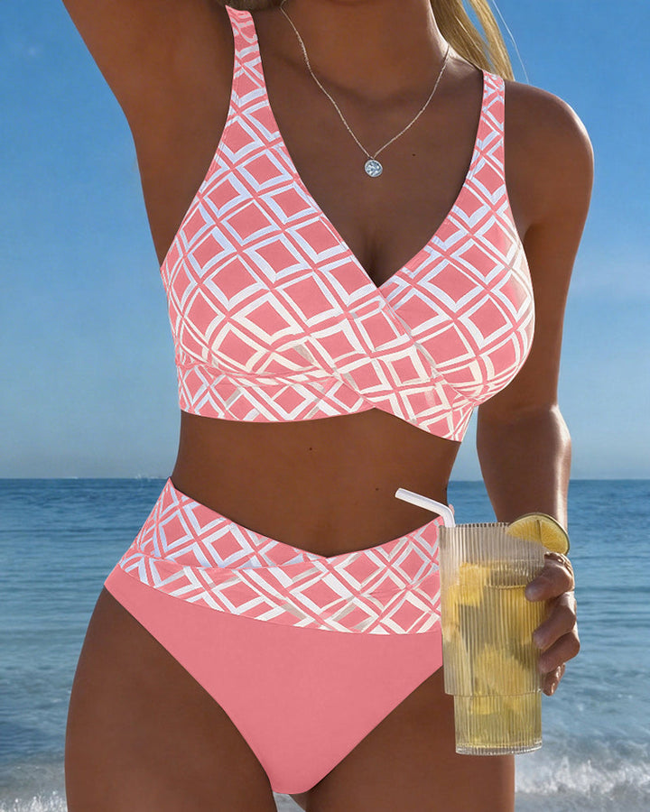 Martina | Checkered bikini with wire-free bra and high-waisted panties