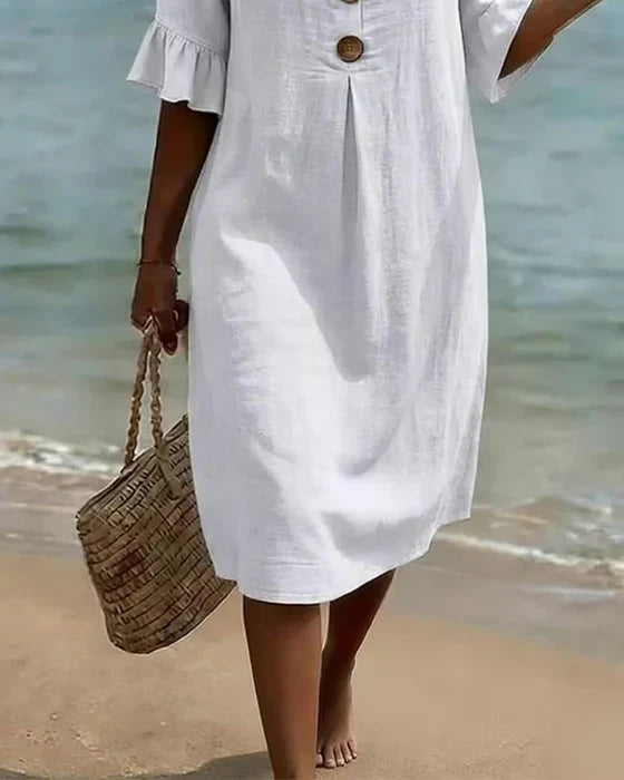Women's Dress with Button Front and Flutter Sleeves