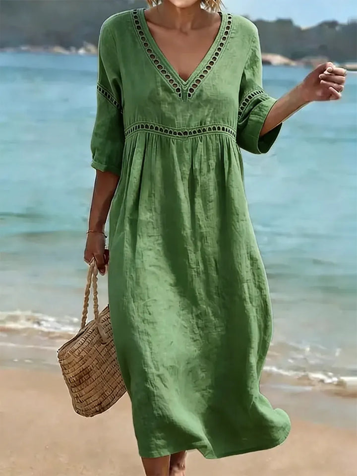 Women's Cotton Dress – V-Neck, Flowing Fit