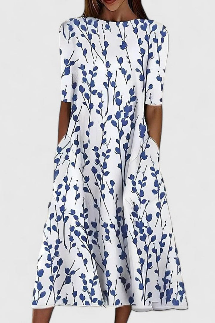 Amelie | Women's A-line Floral Round Neck Midi Dress