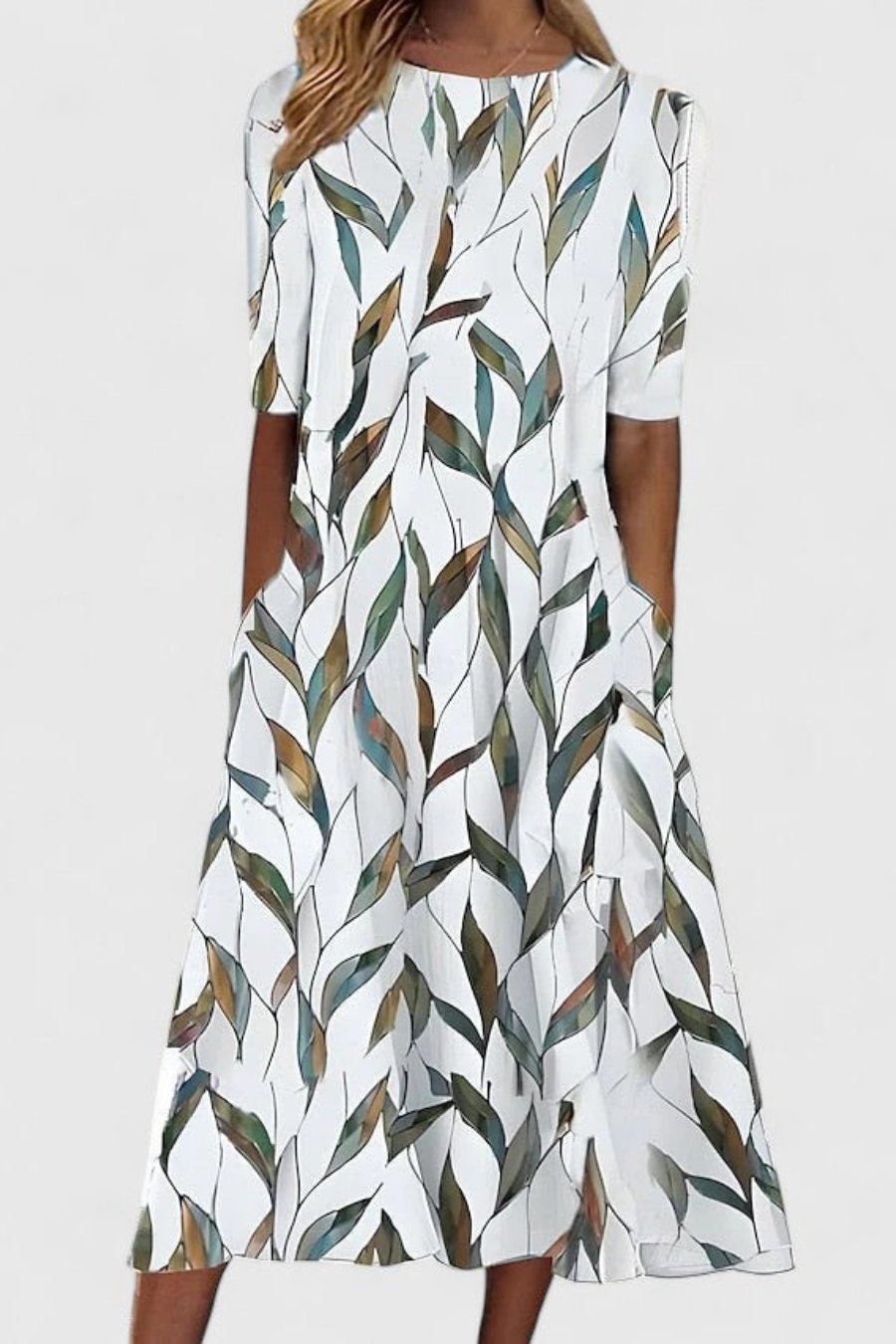 Amelie | Women's A-line Floral Round Neck Midi Dress
