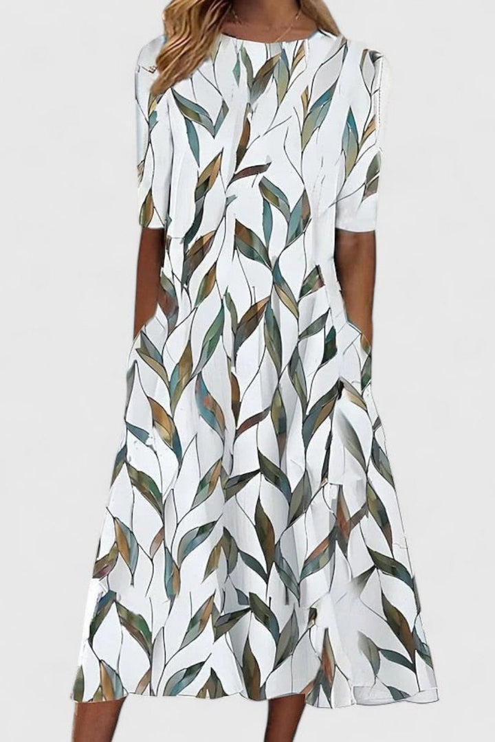 Amelie | Women's A-line Floral Round Neck Midi Dress