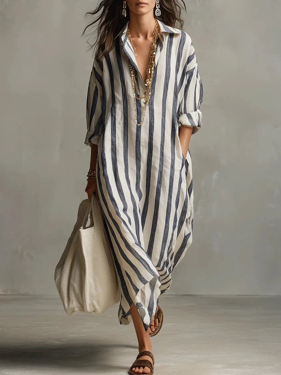 Luisa | Women's Striped Oversized Maxi Shirt Dress