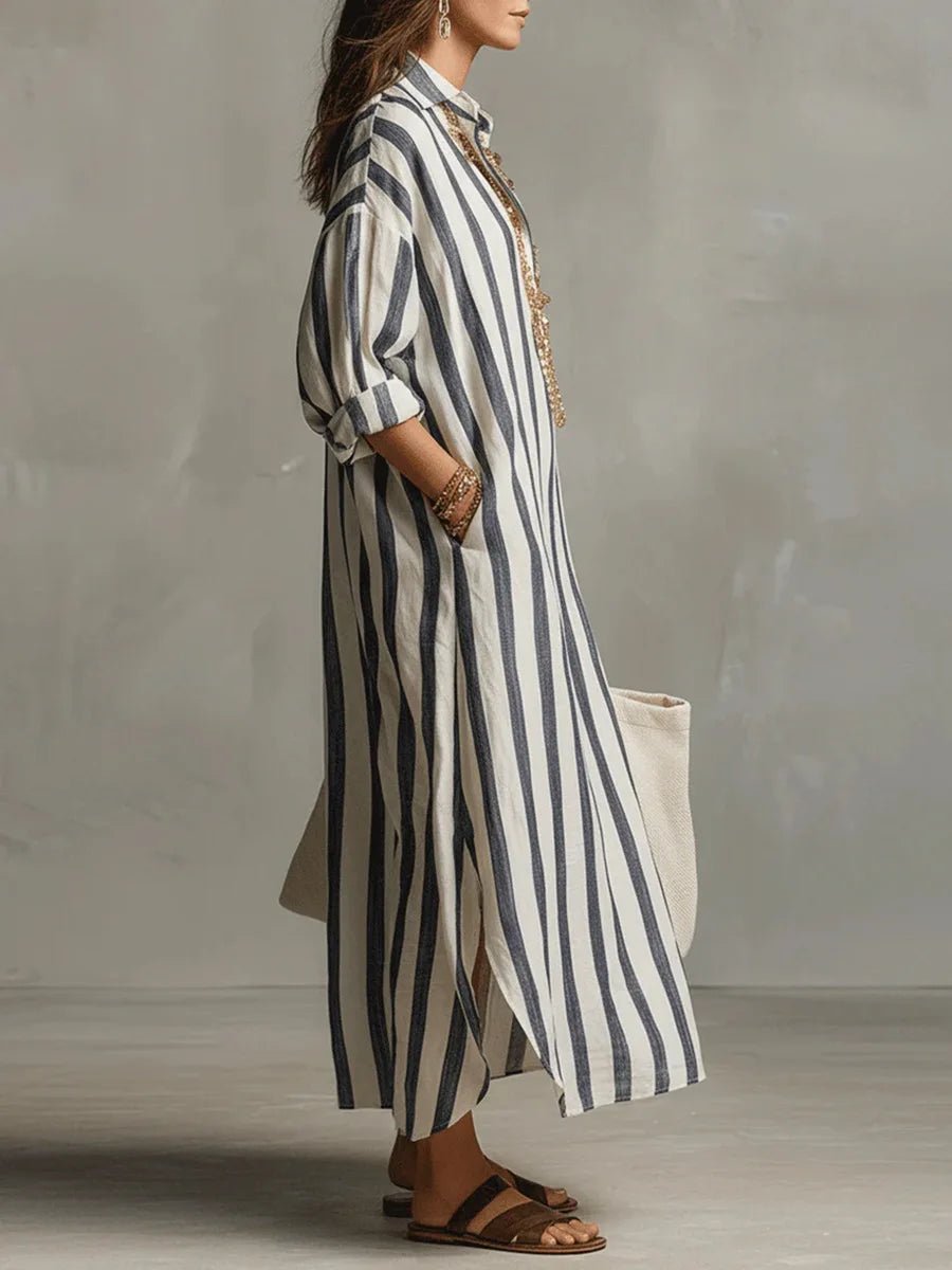 Luisa | Women's Striped Oversized Maxi Shirt Dress