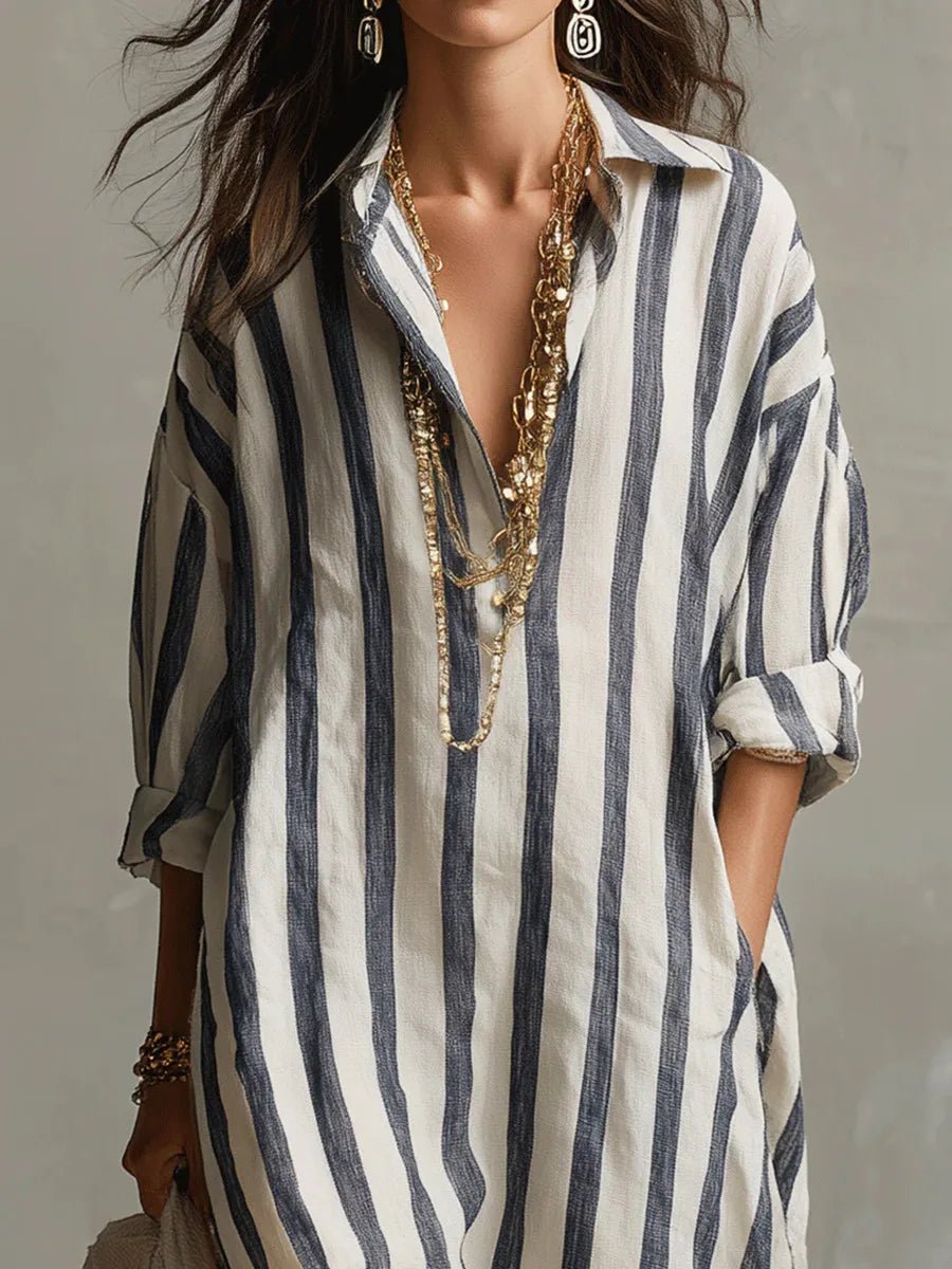 Luisa | Women's Striped Oversized Maxi Shirt Dress