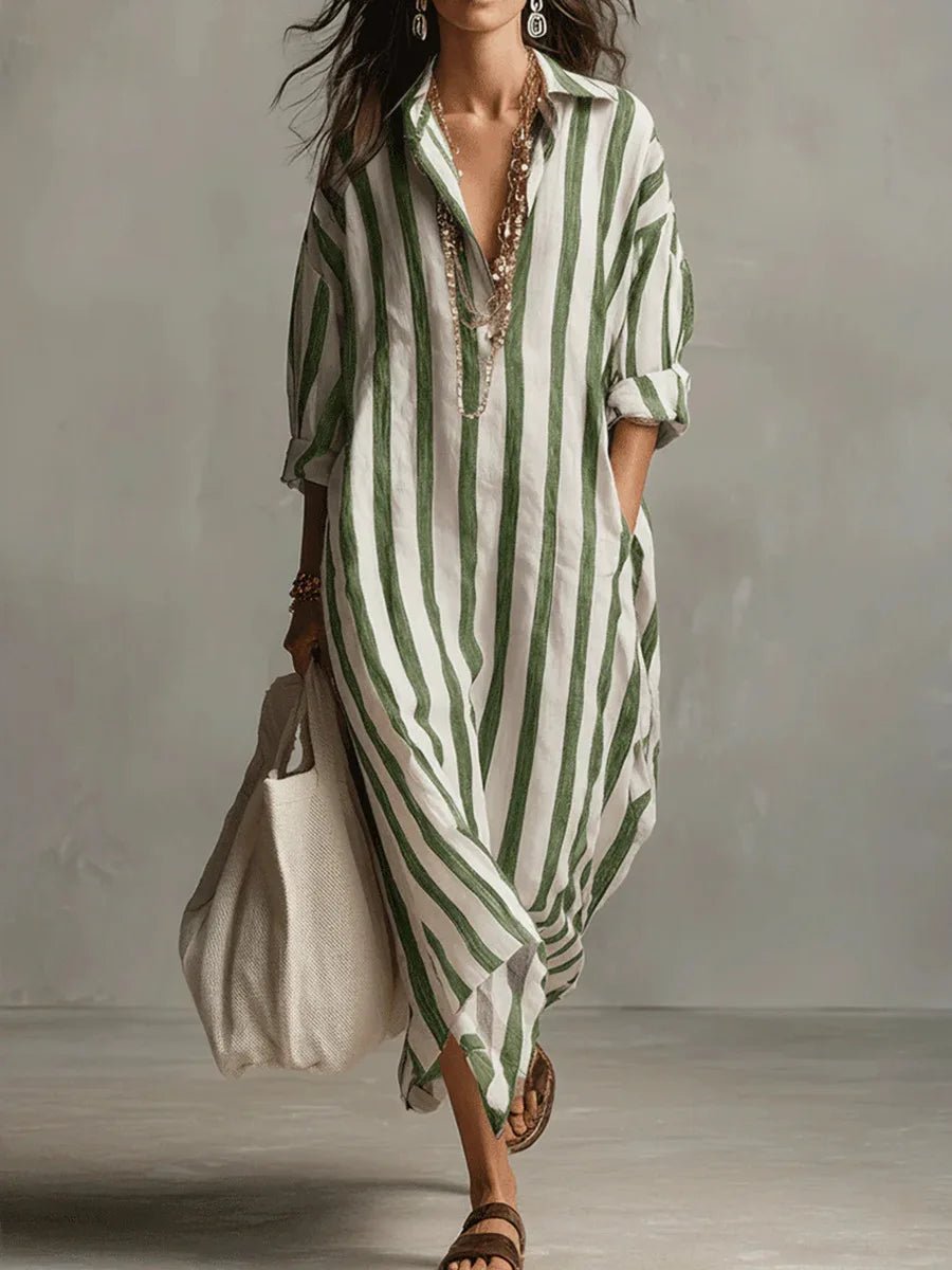 Luisa | Women's Striped Oversized Maxi Shirt Dress