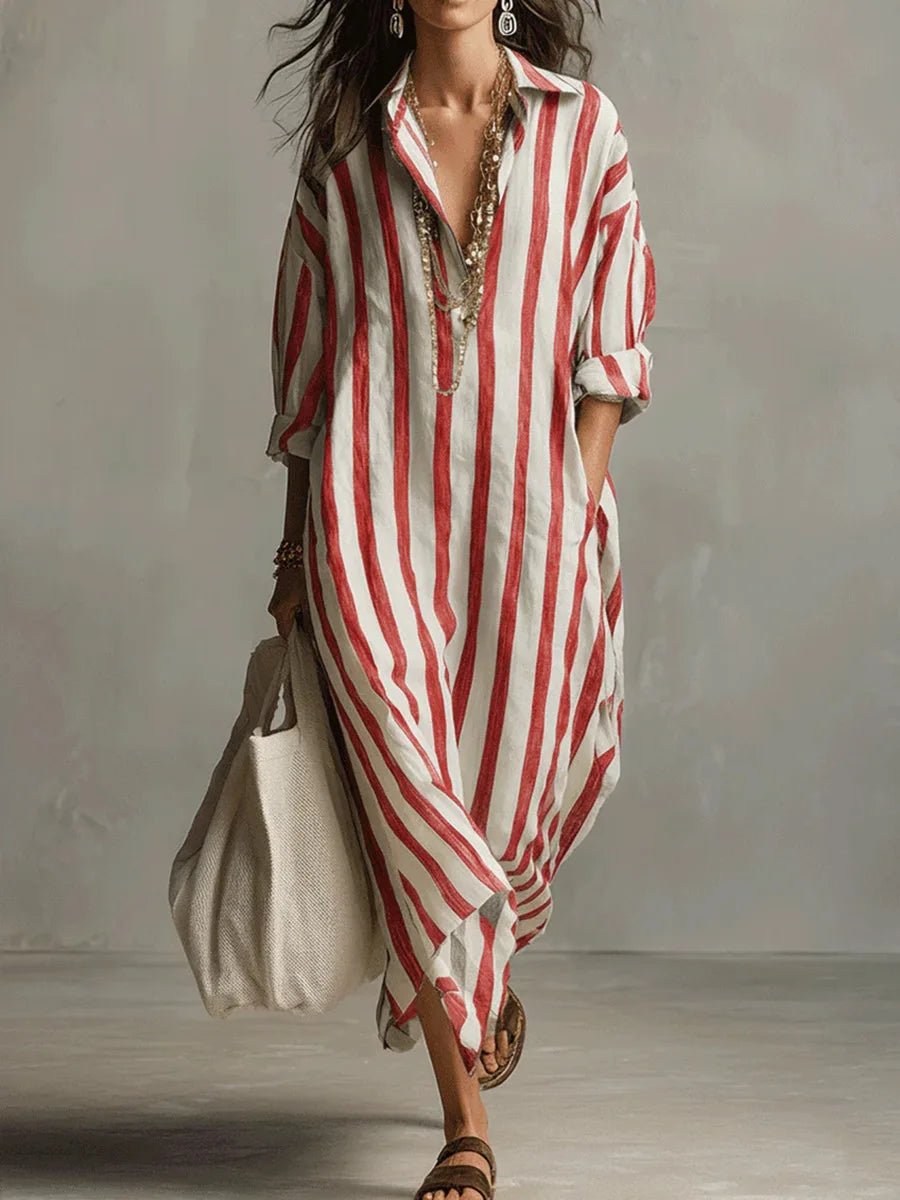 Luisa | Women's Striped Oversized Maxi Shirt Dress
