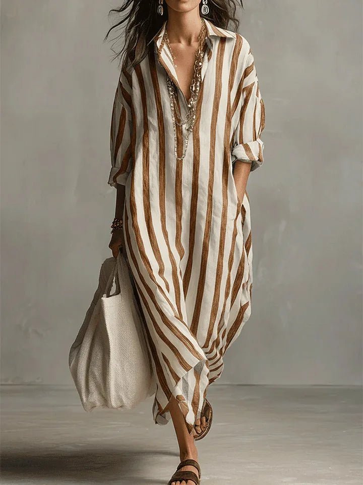 Luisa | Women's Striped Oversized Maxi Shirt Dress