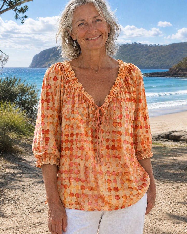 Mila | Boho Print Tie-Neck Blouse