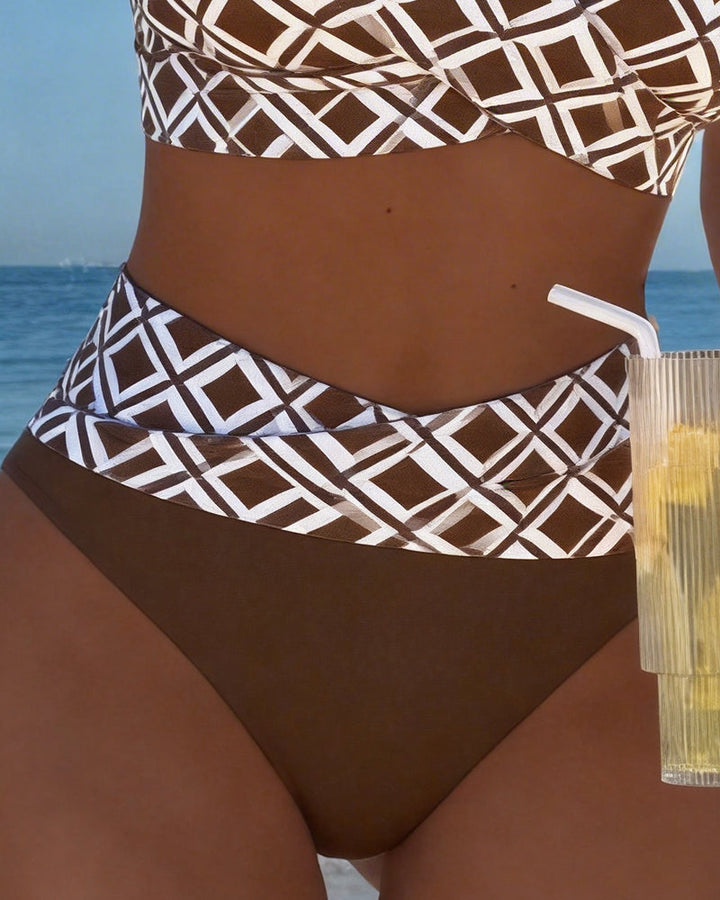 Martina | Checkered bikini with wire-free bra and high-waisted panties