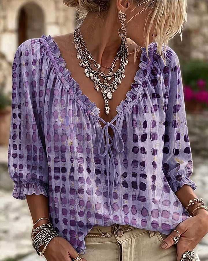 Mila | Boho Print Tie-Neck Blouse