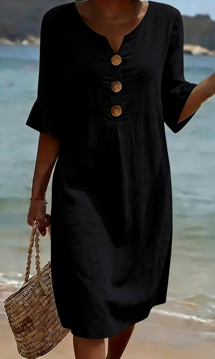 Women's Dress with Button Front and Flutter Sleeves