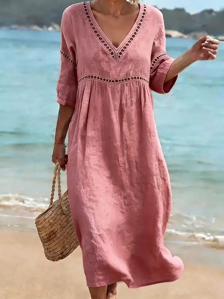 Women's Cotton Dress – V-Neck, Flowing Fit