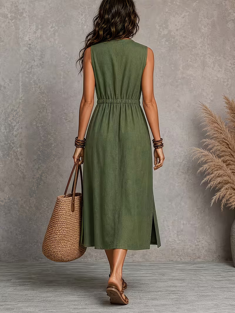 Matilda | Sleeveless Midi Dress with Tie Waist