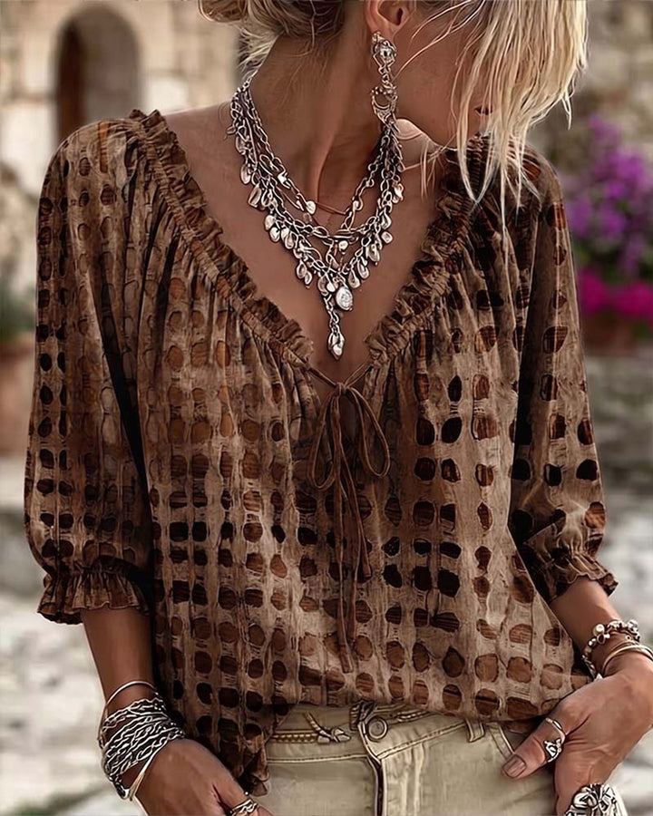 Mila | Boho Print Tie-Neck Blouse