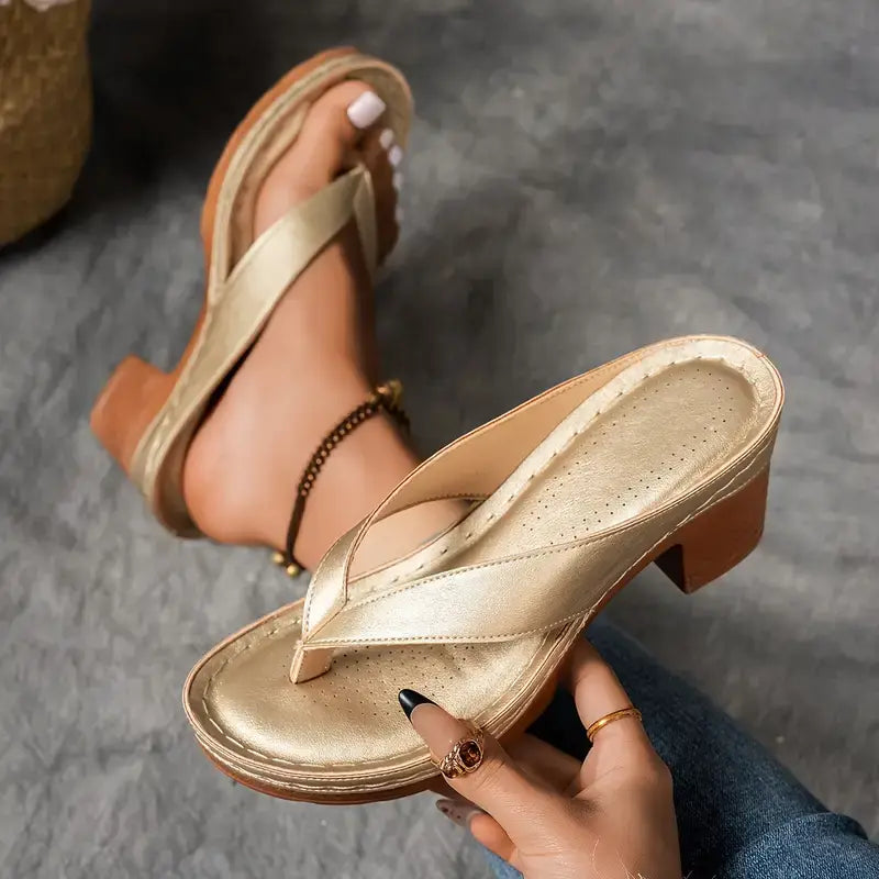 Agathe Women's Gold Heeled Flip-Flops