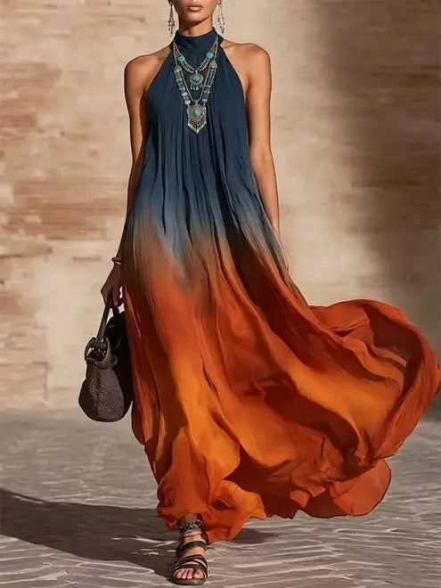 Paula | Halter/V-neck ombre maxi dress