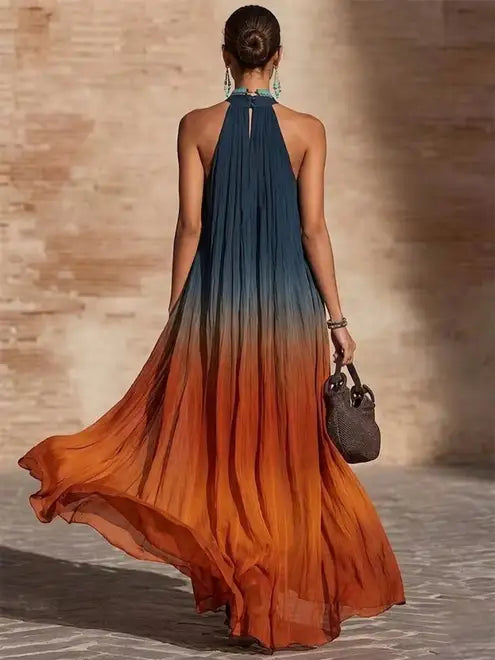 Paula | Halter/V-neck ombre maxi dress