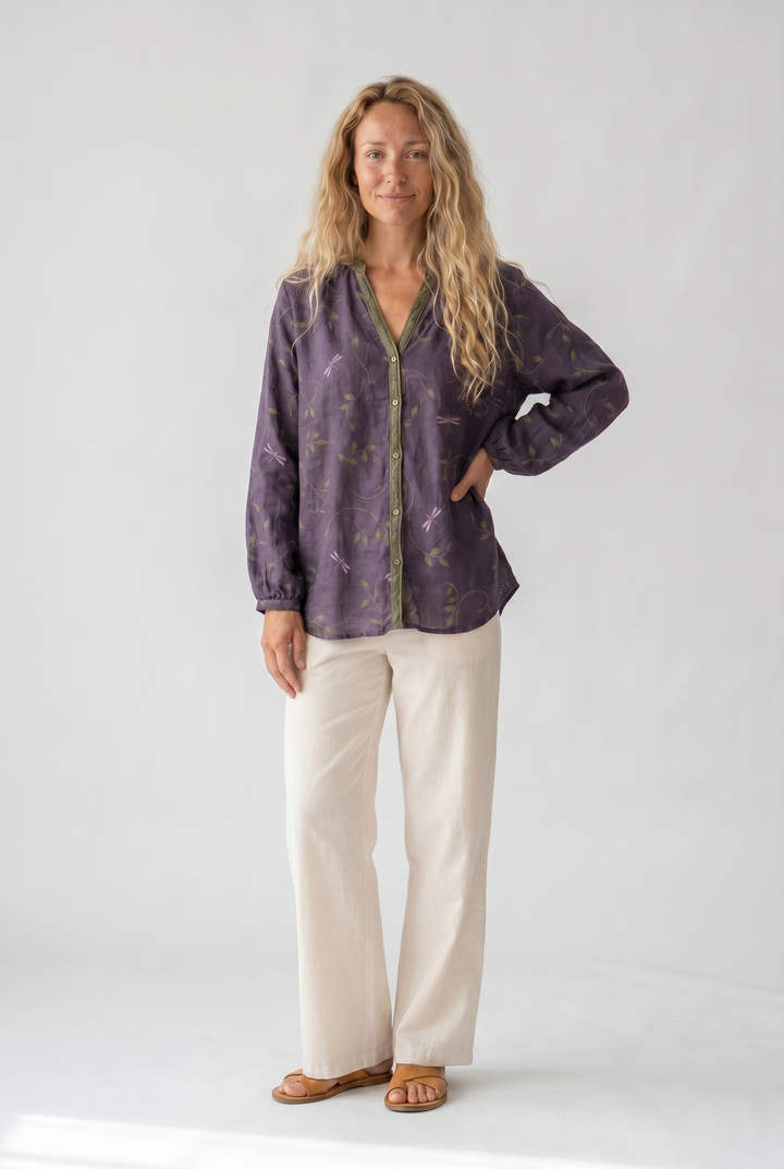 Women's Vintage Floral Print V-Neck Blouse