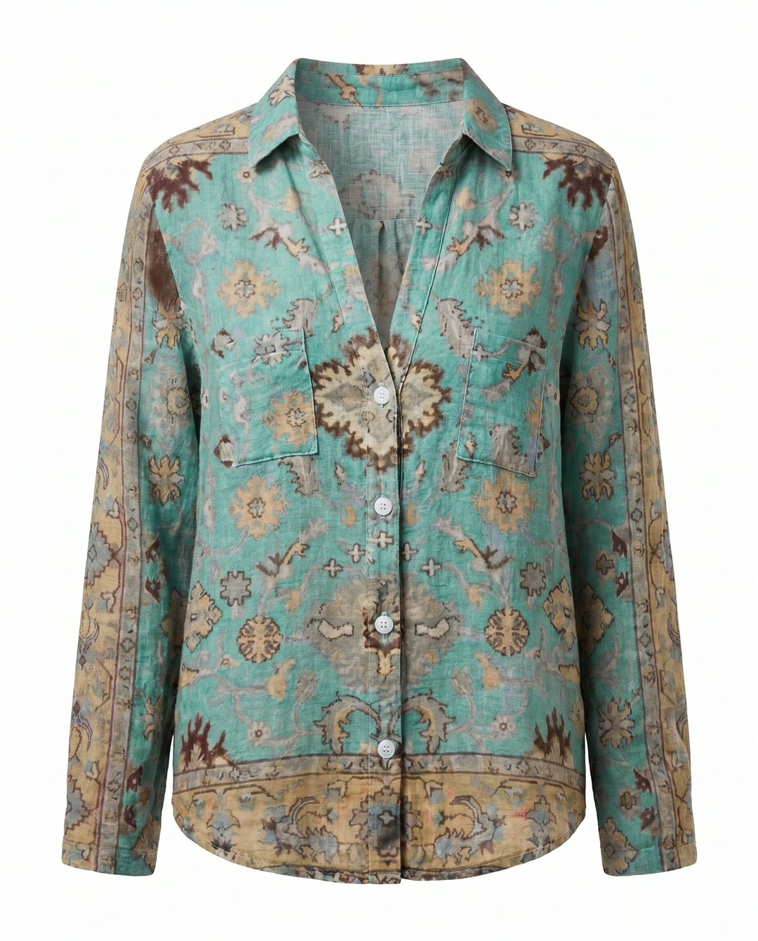 Women's Vintage Floral Print V-Neck Blouse