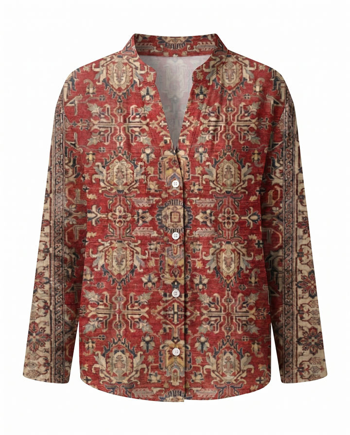 Women's Vintage Floral Print V-Neck Blouse
