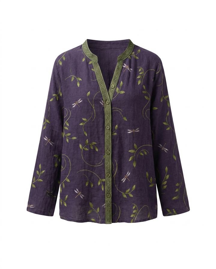 Women's Vintage Floral Print V-Neck Blouse